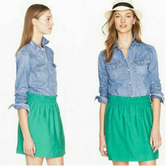 🆕 J Crew Green City Skirt. Linen Blend with Hand Pockets & Elastic Waist. NWOT - Picture 4 of 13